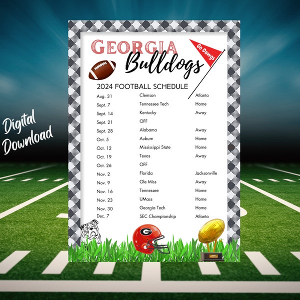 2024 Georgia Bulldogs Football Schedule | UGA Football | Printable Schedule | Instant Download | Georgia Football Fans | College Football