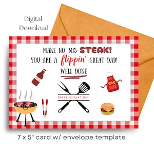 Carte drôle de fête des pères | barbecue grill | Carte de voeux Punny pour papa | Meilleur papa Flippin | Téléchargement numérique imprimable | Blanc à l'intérieur