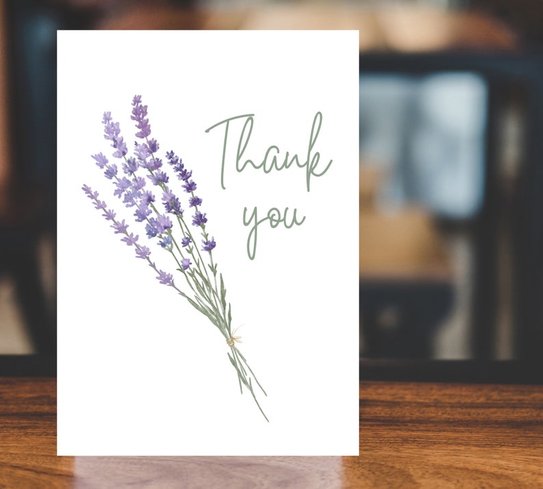 Thank You Card | Hand Painted Watercolor Lavender Flowers | Printable ...