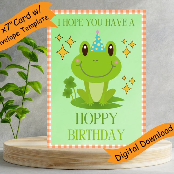 Frog Birthday Card | Birthday Digital Greeting Card | Hoppy Birthday | Printable Card | Instant Download | Blank Card | Frog | Lilly Pad