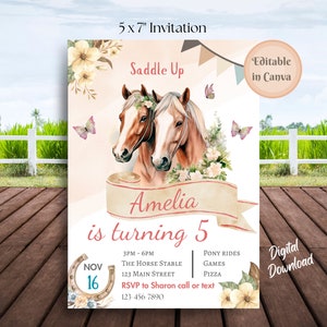 Pony Party Birthday Invitation | Horseback Riding Party | Instant Download | Printable | Pony Rides | Horse Party Invite | Horseshoe | Boho