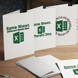 Paquete de 5 divertidas tarjetas de felicitación de Excel y contabilidad, paquete múltiple de tarjetas de felicitación de Excel, tarjetas de contabilidad, chistes financieros, regalos de contabilidad