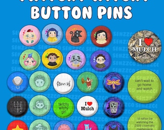 Pines de botón inspirados en Twitchy Witchy / Pines de botón con ojo / Paquete de pines de películas / Pines de botón espeluznantes