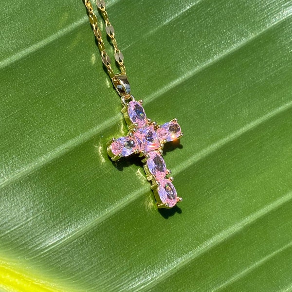 Pink Cross Necklace Etsy