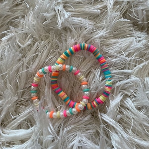 preppy colorful clay bead and pearl bracelet set