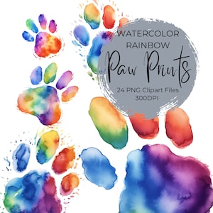 Empreintes de pattes arc-en-ciel aquarelle, Clipart arc-en-ciel, Clipart Animal, arc-en-ciel PNG, Clipart empreinte de patte, Scrapbooking, fabrication de cartes, arcs-en-ciel
