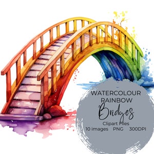 Acuarela Rainbow Bridges Clipart, Acuarela Clipart, Rainbow Bridge, Rainbows, PNG, Fondo transparente, Fabricación de tarjetas, Scrapbooking