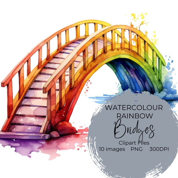 Watercolor Rainbow Bridges Clipart, Watercolor Clipart, Rainbow Bridge, Rainbows, PNG, Transparent Background, Card Making, Scrapbooking