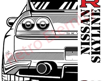 Nissan Skyline R33 GT-R Wall Art | JDM Poster | Retro Car Print | Skyline Illustration