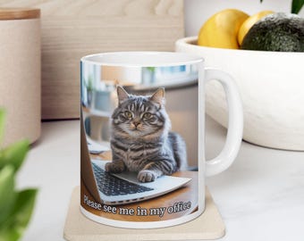 Funny Boss Cat Office Print – Tabby with Laptop (Digital Download)