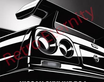 Nissan Skyline R34 Digital Print – Retro JDM Art for Garage or Man Cave