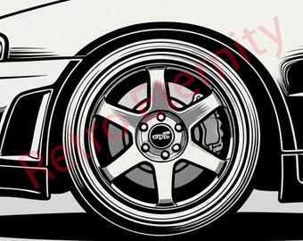 Nissan GT-R Wheel Art Print – JDM Skyline R34 Illustration (Digital Download)
