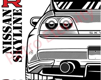 Nissan Skyline R33 GT-R Wall Art | JDM Poster | Retro Car Print | Skyline Illustration