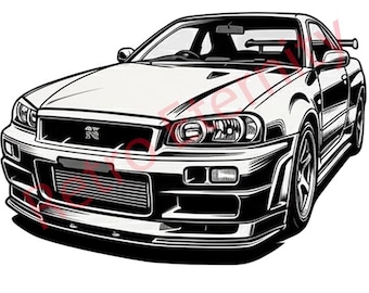 Nissan Skyline GT-R R34 Vector Illustration – JDM Car Art (Digital Download)