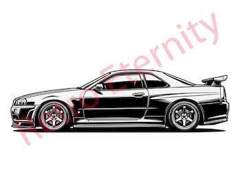 Nissan Skyline R34 Line Art | JDM Car Illustration (Digital Download)