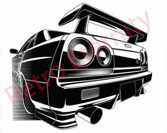 Skyline R34 Tail View Artwork – Monochrome JDM Car Print