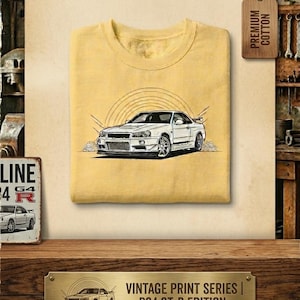 Nissan Skyline R34 Vector Art Print | JDM Wall Decor Japanese Sports Car Line Art | Black and White Automotive Poster | Car Enthusiast Gift