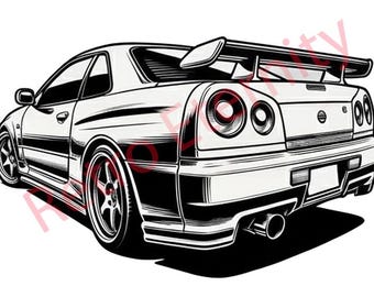 Nissan Skyline R34 Illustration | JDM Car Art Print (Digital Download)
