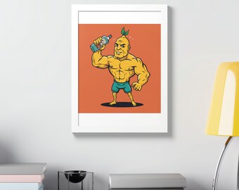 Buff Lemon Man Cartoon Graphics - Funny Gym Pun Digital Art - "Squeeze the Gains" Masco
