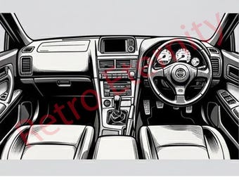 Nissan Skyline R34 GTR Interior Sketch, JDM Car Poster (Digital Download)