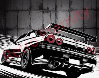 JDM Nissan Skyline R34 GT-R Art Print | Car Enthusiast Decor (Digital Download)