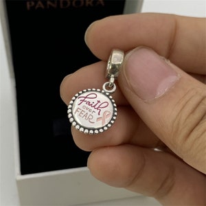 Pandora Faith Over Fear Breast Cancer Awareness Engraved Dangle