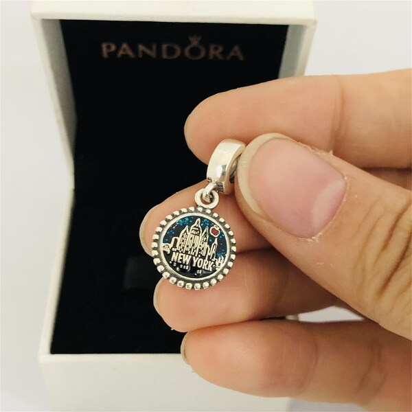 Pandora New York Charm Christmas Charm Dangle Charm Pendentif, Voyage, Pendentif bracelet en argent sterling S925, Artisanat en émail, avec boîte