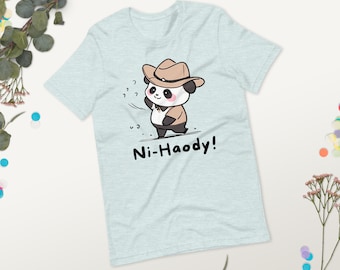 Ni Haody Cute Panda with Cowboy Hat T-Shirt | Texas Chinese Howdy Pun | Kawaii Tee | 100% Cotton
