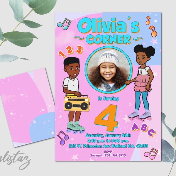 Cutie's Corner birthday invitation, boy or girl birthday party invitation, digital birthday invitation