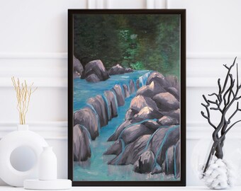 Forest Stream Wall Art – Peaceful River Landscape Print – Nature Painting – Digital Download