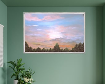 Landscape Digital Print – Pastel Sky & Tree Silhouette Art – Nature Wall Decor – Instant Download