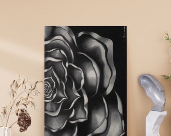 Monochrome Rose Painting – Soft Gray Floral Art – Minimalist Elegant Wall Decor – Printable Artwork
