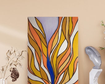 Abstract Flame Wall Art – Warm Orange & Yellow Flow Print – Modern Home Decor – Digital Download