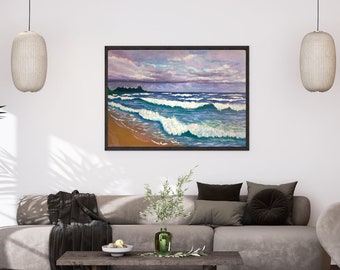 Ocean Wave Wall Art – Turquoise Sea Print – Colorful Sunset Sky – Coastal Decor – Digital Download