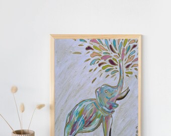 Colorful Elephant Wall Art – Abstract Animal Print – Vibrant Splash Painting – Digital Download