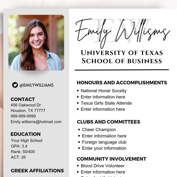 Sorority Resume and Cover Letter | Recruitment Resume Template with Photo and Cover Letter | Easy to Customize | Rush Resume Template