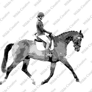 Cheval de dressage - Fichiers numériques PNG, JPG, SVG, clipart, niveaux de gris, sticker, autocollant, enseigne