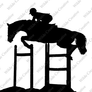 Cheval de saut d'obstacles, Grand Prix, rails - fichier numérique PNG, JPG, SVG, clipart, silhouette noire, décalcomanie, autocollant, enseigne