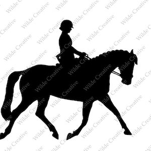 Cheval de dressage - Fichiers numériques PNG, JPG, SVG, Clip Art, sticker, autocollant, enseigne, silhouette noire