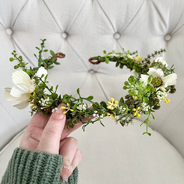 Arwen/LOTR Inspired Woodland Wedding Flower Crown | Faux Greenery & Blossoms | Cottagecore | Nature Wedding | Fairy | Enchanted Forest