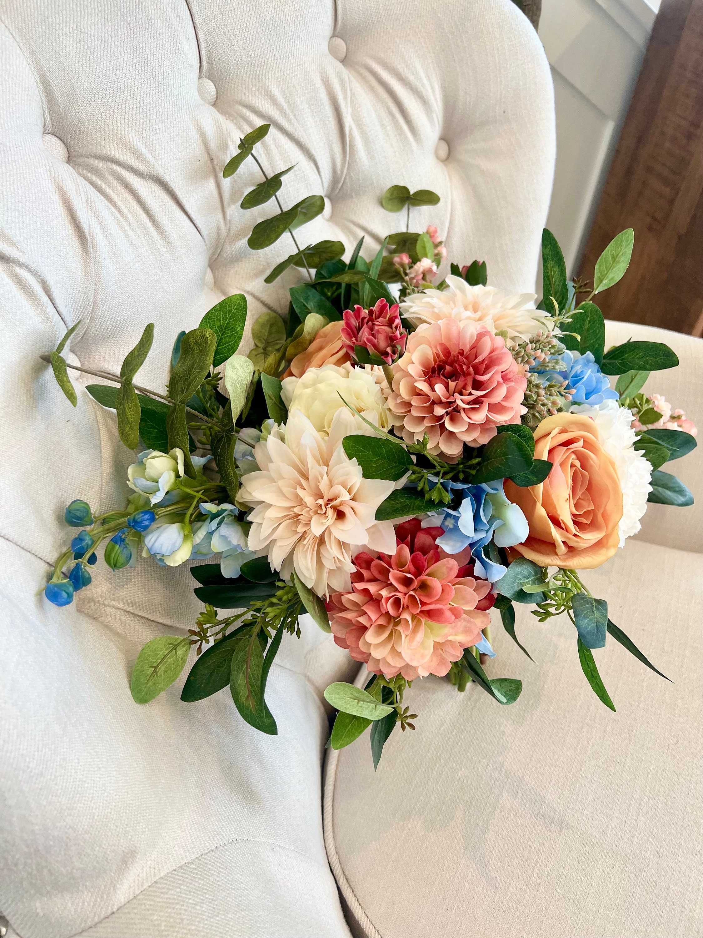 Blush Silk Wedding Bouquet: Mauve, Orange, Blue Flowers - Etsy, image size:2250x3000