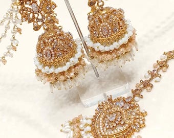 Nauratan Multi Stone Earrings Jhumkay set/ Pakistani Jewelry/Pakistani wedding jewelry