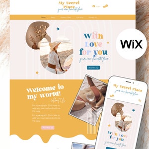 Puede incluir: Una página de inicio de sitio web con un esquema de color amarillo y rosa. El texto "My Secret Place" se muestra en una fuente grande en la parte superior de la página. El texto "With Love for You" se muestra en una fuente grande en el centro de la página. El texto "your new favorite place" se muestra debajo del texto "With Love for You". El texto "Shop Now" se muestra debajo del texto "your new favorite place". El texto "Welcome to my world!" se muestra en una fuente grande en la esquina inferior izquierda de la página. El texto "About Us" se muestra debajo del texto "Welcome to my world!". El texto "I'm a paragraph. Click here to add your own text and edit me. It's easy." se muestra debajo del texto "About Us". El texto "I'm a paragraph. Click here to add your own text and edit me. It's easy." se muestra debajo del texto "I'm a paragraph. Click here to add your own text and edit me. It's easy.". El texto "Read More" se muestra debajo del texto "I'm a paragraph. Click here to add your own text and edit me. It's easy.". El texto "My Secret Place" se muestra en una fuente grande en la esquina superior izquierda de la página. El texto "your new favorite place" se muestra debajo del texto "My Secret Place". El texto "With Love for You" se muestra en una fuente grande en el centro de la página. El texto "your new favorite place" se muestra debajo del texto "With Love for You". El texto "Shop Now" se muestra debajo del texto "your new favorite place". El texto "Wix" se muestra en una fuente grande en la esquina superior derecha de la página.