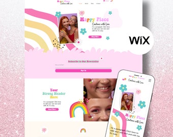 Wix Template Rainbow Happy Colors Colorful Pink Blue Wix Website Theme Customizable Wix Web Shop Design Templates