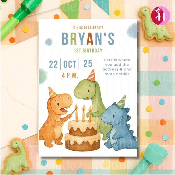 Dinosaur Birthday Invitation for Boys | Editable Canva Template | Digital Party Invite | T-Rex Theme | Instant Download