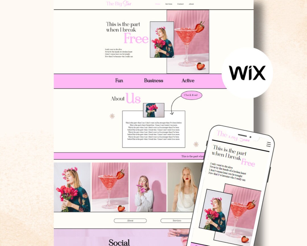 Wix Website Template Theme Pink Marketing Website Design Services and ...