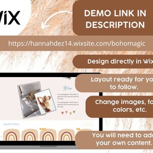 May include: A laptop screen displaying a website with a boho theme. The website features a text box with the words "Tip Here" and a paragraph of text. The website also features a section with the words "Special Offers" and three images of rainbows. The text on the screen reads "https://hannahdez14.wixsite.com/bohomagic".