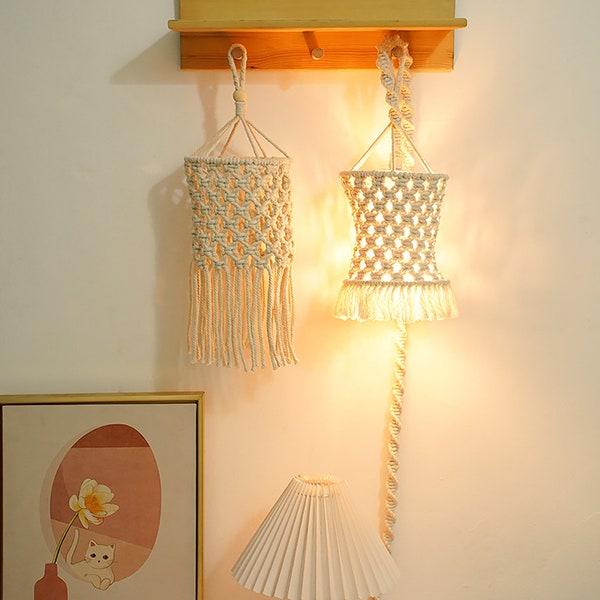 Abat-jour Macramé à Franges Fait Main - Suspension Murale Beige - Décoration Bohème - Neuf
