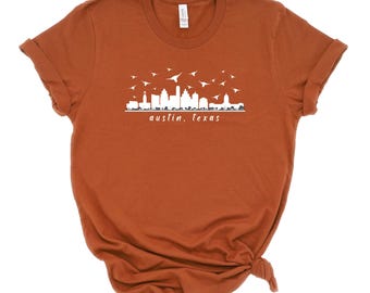 Austin Skyline Bats Bella Canvas Tee, Texas Souvenir Shirt