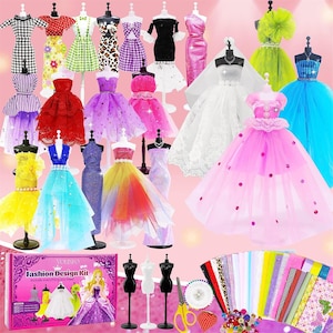 Fashion Designer Kits for Girls, Creativity DIY Arts & Crafts Toys Fashion Design Doll Clothes Kit for Kids Ages 8-12+ Birthday Girls Gift, Size: 30